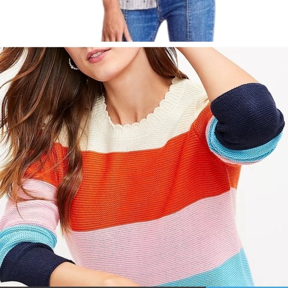 LOFT Striped Coton Blend Knit Sweater NWT - Picture 2 of 7